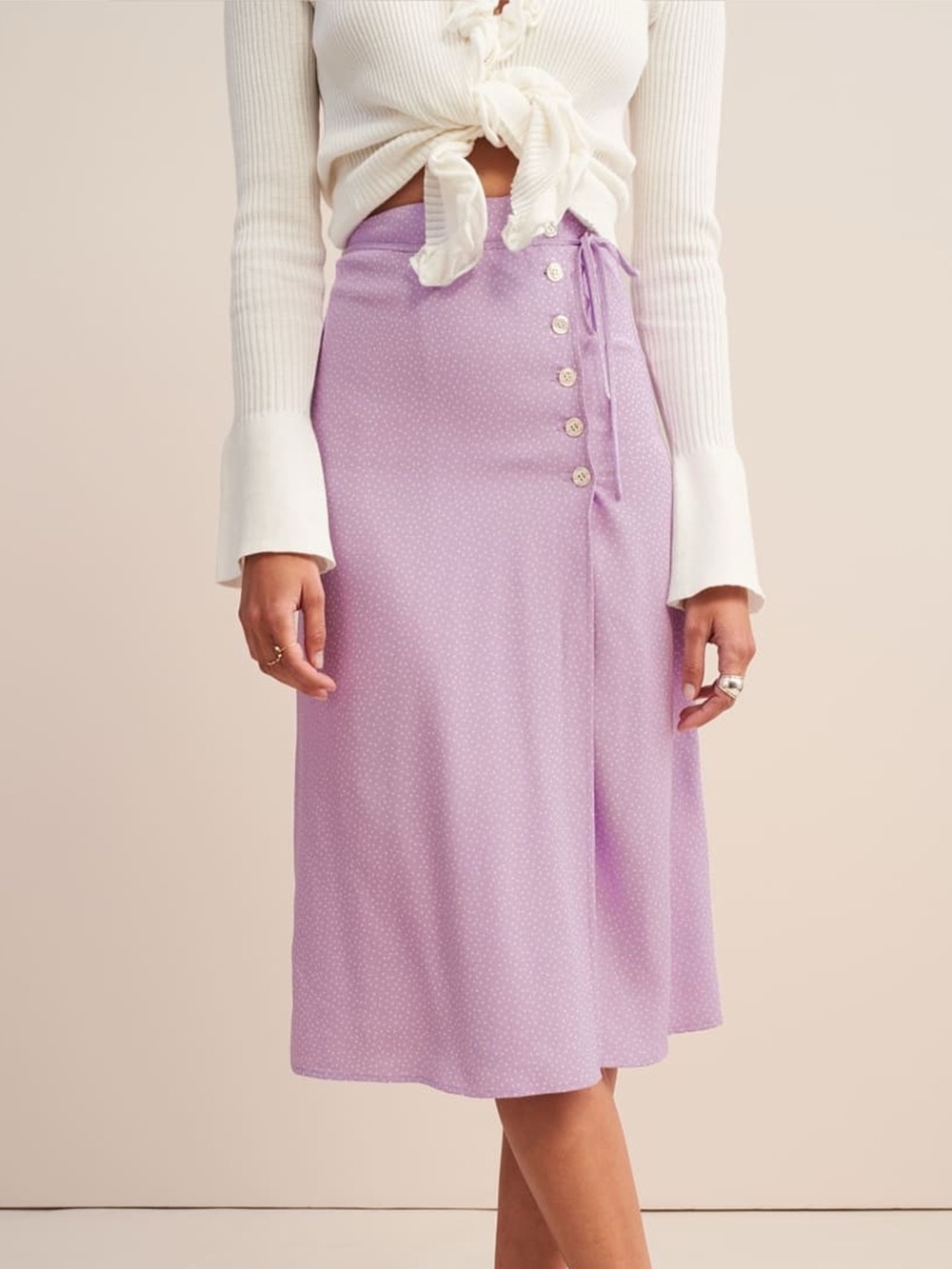 Rouje purple lilac polka dot Gloria wrap midi skirt size 36 or US size 4